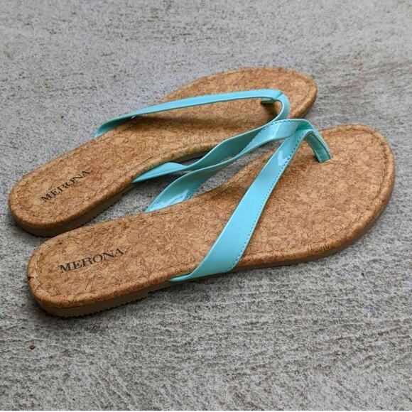 Merona Shoes - Y2K Strappy Beach Sandal Flipflop Pastel Blue Teal Mod Fairy Thong Slides Shoes